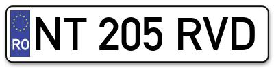 Placuta inmatriculare numar auto  NT-205-RVD, NT 205 RVD, NT205RVD