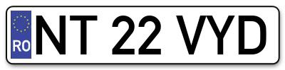 Placuta inmatriculare numar auto  NT-22-VYD, NT 22 VYD, NT22VYD