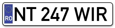 Placuta inmatriculare numar auto  NT-247-WIR, NT 247 WIR, NT247WIR