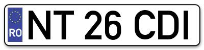 Placuta inmatriculare numar auto  NT-26-CDI, NT 26 CDI, NT26CDI