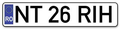 Placuta inmatriculare numar auto  NT-26-RIH, NT 26 RIH, NT26RIH