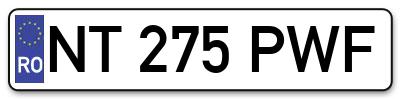 Placuta inmatriculare numar auto  NT-275-PWF, NT 275 PWF, NT275PWF