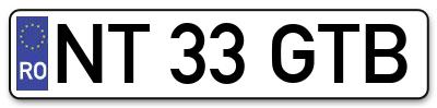 Placuta inmatriculare numar auto  NT-33-GTB, NT 33 GTB, NT33GTB
