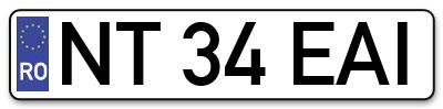 Placuta inmatriculare numar auto  NT-34-EAI, NT 34 EAI, NT34EAI