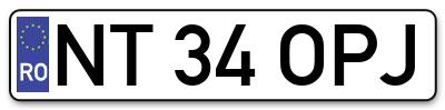 Placuta inmatriculare numar auto  NT-34-OPJ, NT 34 OPJ, NT34OPJ