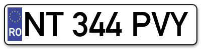 Placuta inmatriculare numar auto  NT-344-PVY, NT 344 PVY, NT344PVY