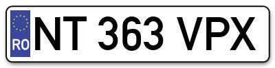 Placuta inmatriculare numar auto  NT-363-VPX, NT 363 VPX, NT363VPX