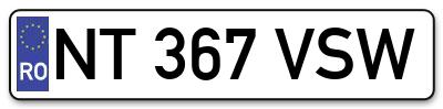 Placuta inmatriculare numar auto  NT-367-VSW, NT 367 VSW, NT367VSW