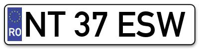 Placuta inmatriculare numar auto  NT-37-ESW, NT 37 ESW, NT37ESW