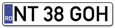 Placuta inmatriculare numar auto  NT-38-GOH, NT 38 GOH, NT38GOH