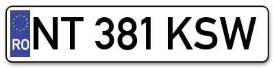 Placuta inmatriculare numar auto  NT-381-KSW, NT 381 KSW, NT381KSW