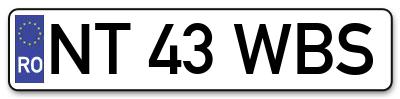 Placuta inmatriculare numar auto  NT-43-WBS, NT 43 WBS, NT43WBS