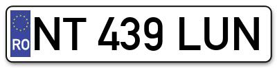 Placuta inmatriculare numar auto  NT-439-LUN, NT 439 LUN, NT439LUN