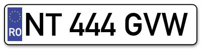 Placuta inmatriculare numar auto  NT-444-GVW, NT 444 GVW, NT444GVW