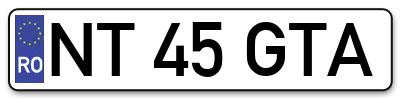 Placuta inmatriculare numar auto  NT-45-GTA, NT 45 GTA, NT45GTA