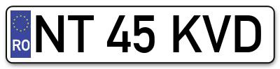 Placuta inmatriculare numar auto  NT-45-KVD, NT 45 KVD, NT45KVD