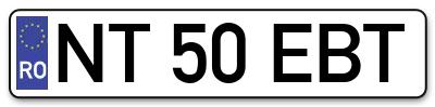 Placuta inmatriculare numar auto  NT-50-EBT, NT 50 EBT, NT50EBT