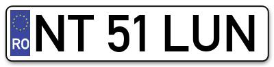 Placuta inmatriculare numar auto  NT-51-LUN, NT 51 LUN, NT51LUN