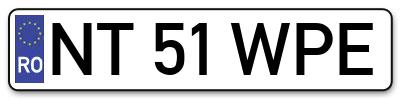 Placuta inmatriculare numar auto  NT-51-WPE, NT 51 WPE, NT51WPE