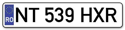 Placuta inmatriculare numar auto  NT-539-HXR, NT 539 HXR, NT539HXR