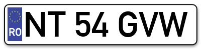 Placuta inmatriculare numar auto  NT-54-GVW, NT 54 GVW, NT54GVW