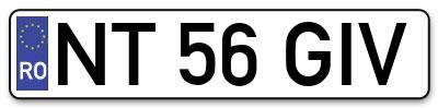 Placuta inmatriculare numar auto  NT-56-GIV, NT 56 GIV, NT56GIV