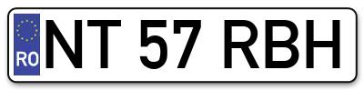 Placuta inmatriculare numar auto  NT-57-RBH, NT 57 RBH, NT57RBH