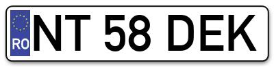 Placuta inmatriculare numar auto  NT-58-DEK, NT 58 DEK, NT58DEK
