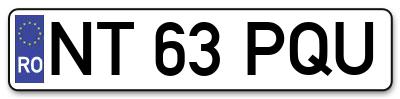 Placuta inmatriculare numar auto  NT-63-PQU, NT 63 PQU, NT63PQU