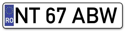 Placuta inmatriculare numar auto  NT-67-ABW, NT 67 ABW, NT67ABW