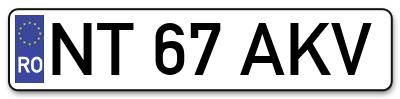 Placuta inmatriculare numar auto  NT-67-AKV, NT 67 AKV, NT67AKV