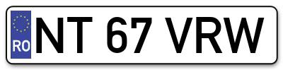 Placuta inmatriculare numar auto  NT-67-VRW, NT 67 VRW, NT67VRW