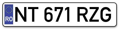 Placuta inmatriculare numar auto  NT-671-RZG, NT 671 RZG, NT671RZG