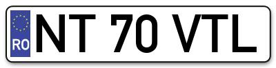 Placuta inmatriculare numar auto  NT-70-VTL, NT 70 VTL, NT70VTL