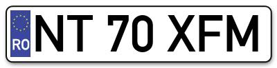 Placuta inmatriculare numar auto  NT-70-XFM, NT 70 XFM, NT70XFM
