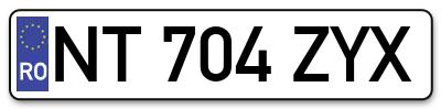 Placuta inmatriculare numar auto  NT-704-ZYX, NT 704 ZYX, NT704ZYX