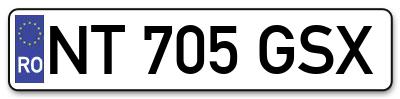Placuta inmatriculare numar auto  NT-705-GSX, NT 705 GSX, NT705GSX