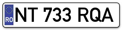 Placuta inmatriculare numar auto  NT-733-RQA, NT 733 RQA, NT733RQA