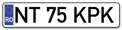 Placuta inmatriculare numar auto  NT-75-KPK, NT 75 KPK, NT75KPK