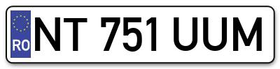 Placuta inmatriculare numar auto  NT-751-UUM, NT 751 UUM, NT751UUM