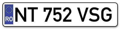 Placuta inmatriculare numar auto  NT-752-VSG, NT 752 VSG, NT752VSG