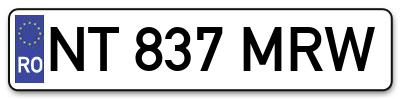Placuta inmatriculare numar auto  NT-837-MRW, NT 837 MRW, NT837MRW