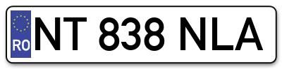 Placuta inmatriculare numar auto  NT-838-NLA, NT 838 NLA, NT838NLA