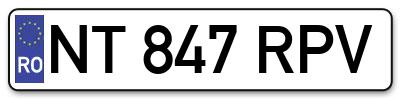 Placuta inmatriculare numar auto  NT-847-RPV, NT 847 RPV, NT847RPV