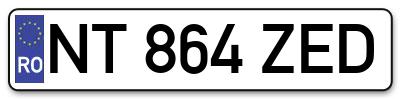 Placuta inmatriculare numar auto  NT-864-ZED, NT 864 ZED, NT864ZED