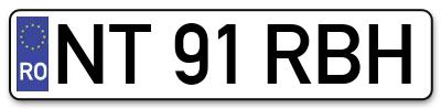 Placuta inmatriculare numar auto  NT-91-RBH, NT 91 RBH, NT91RBH