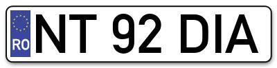 Placuta inmatriculare numar auto  NT-92-DIA, NT 92 DIA, NT92DIA