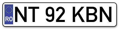 Placuta inmatriculare numar auto  NT-92-KBN, NT 92 KBN, NT92KBN