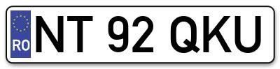 Placuta inmatriculare numar auto  NT-92-QKU, NT 92 QKU, NT92QKU