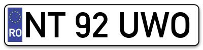 Placuta inmatriculare numar auto  NT-92-UWO, NT 92 UWO, NT92UWO